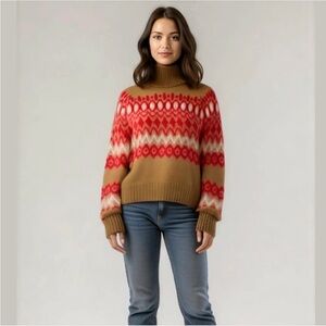 Merino Wool Blend Fair Isle Mock TurtleNeck Sweater